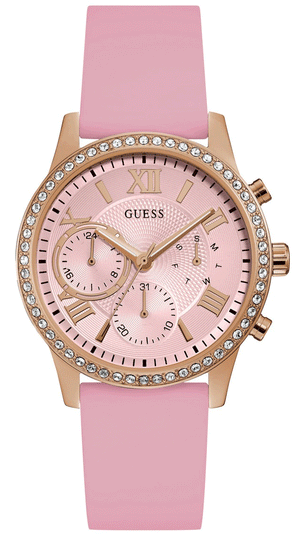  Shop Authentic Guess Solar Rose Gold Dial Pink Rubber Strap Watch For Women - W1135L2 - Luxxuri