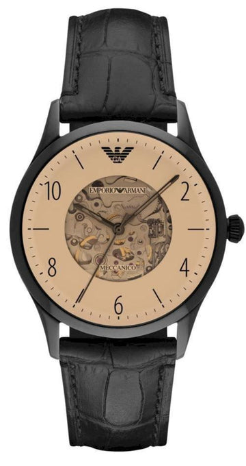  Shop Authentic Emporio Armani Meccanico White Dial Black Leather Strap Watch For Men - AR1923 - Luxxuri