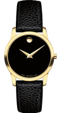 Movado Museum Classic Black Dial Black Leather Strap Watch For Women - 0607016