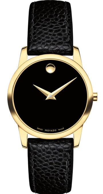 Movado Museum Classic Black Dial Black Leather Strap Watch For Women - 0607016