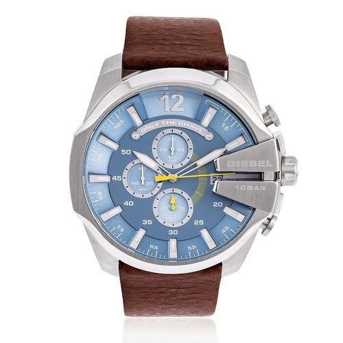  Shop Authentic Diesel Mega Chief Light Blue Dial Brown Leather Strap Watch For Men - DZ4281 - Luxxuri