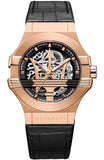  Shop Authentic Maserati Potenza Automatic Skeleton Black Dial Black Leather Strap Watch For Men - R8821108039 - Luxxuri