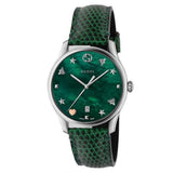 Shop Authentic Gucci G-Timeless Green Mother of Pearl Dial Green Leather Strap Watch For Women - YA126585 - Luxxuri