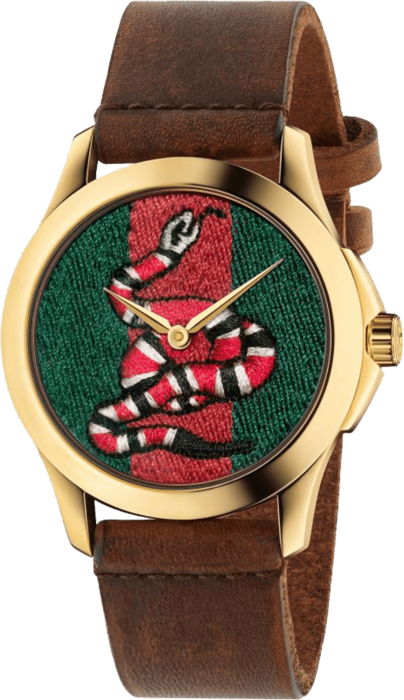  Shop Authentic Gucci Le Marche Des Merveilles Green and Red Dial Brown Leather Strap Unisex Watch - YA1264012 - Luxxuri