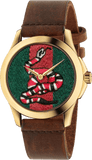 Gucci Le Marche Des Merveilles Green and Red Dial Brown Leather Strap Unisex Watch - YA1264012