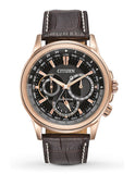  Shop Authentic Citizen Eco Drive Calendrier Black Dial Brown Leather StrapWatch For Men - BU2023-12E - Luxxuri