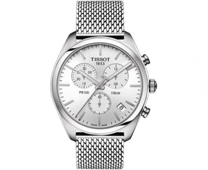  Shop Authentic Tissot PR 100 Chronograph White Dial Silver Mesh Bracelet Watch For Men - T101.417.11.031.02 - Luxxuri
