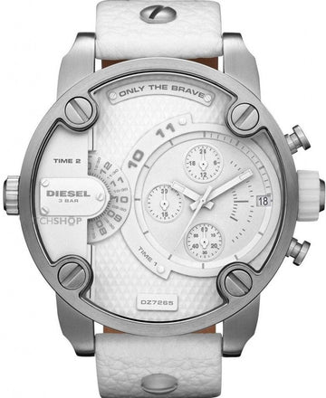  Shop Authentic Diesel Badass Chronograph White Dial White Leather Strap Watch For Men - DZ7265 - Luxxuri