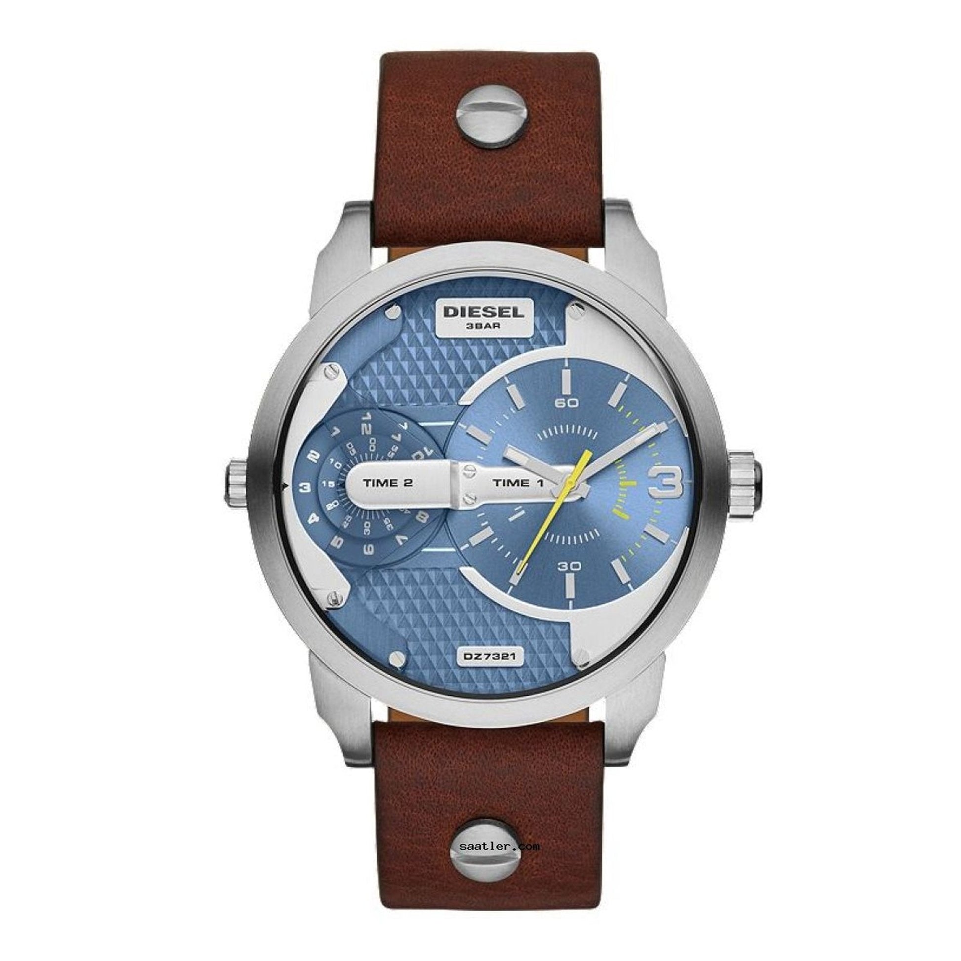  Shop Authentic Diesel Mini Daddy LIght Blue Dial Brown Leather Strap Watch For Men - DZ7321 - Luxxuri