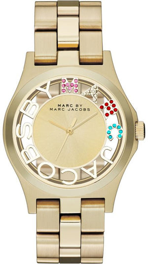  Shop Authentic Marc Jacobs Henry Skeleton Gold Dial Gold Steel Strap Watch for Women - MBM3263 - Luxxuri