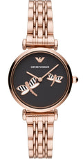 Emporio Armani Gianni T Bar Black Dial Rose Gold Steel Strap Watch For Women - AR11206