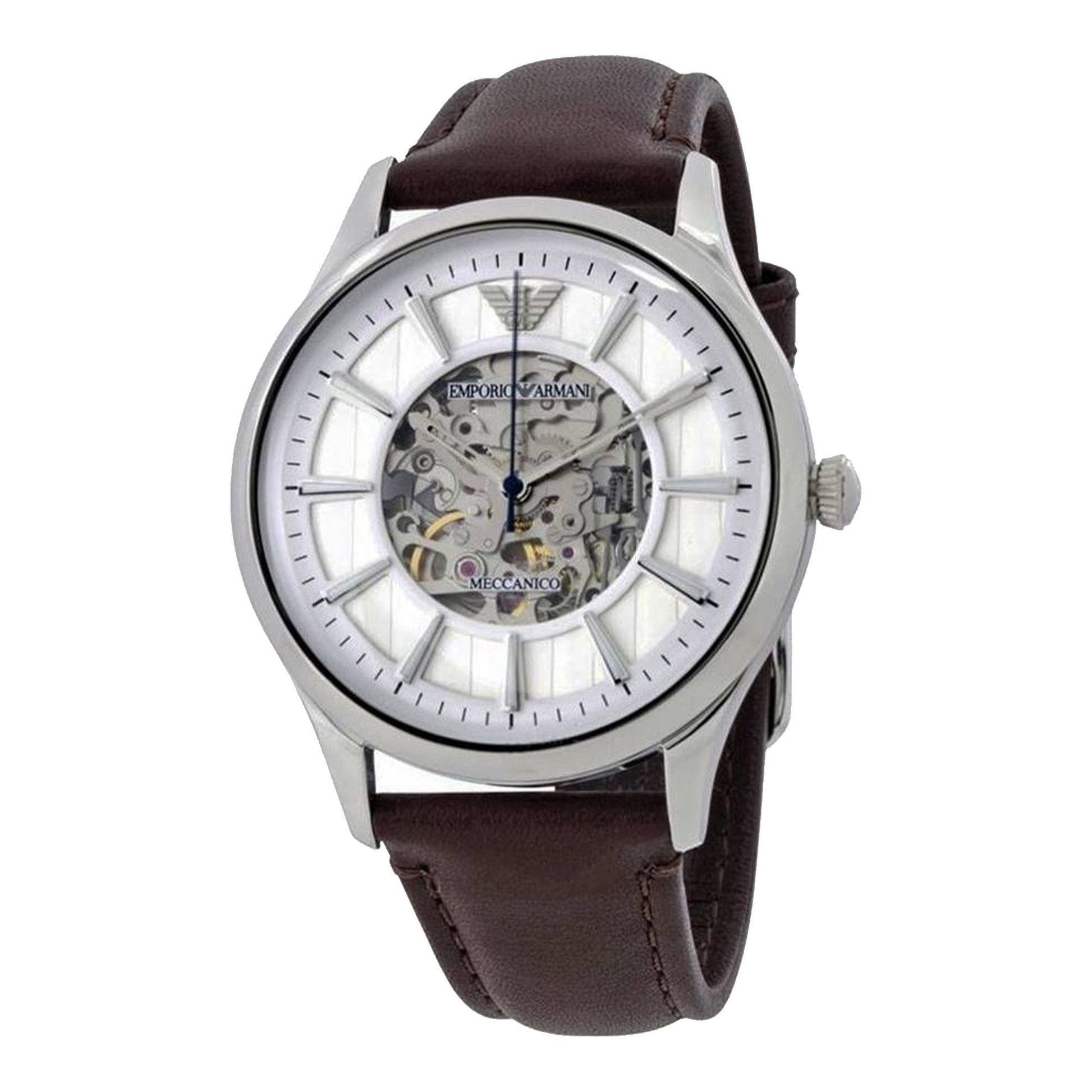  Shop Authentic Emporio Armani Meccanico White Dial Brown Leather Strap Watch For Men - AR1946 - Luxxuri