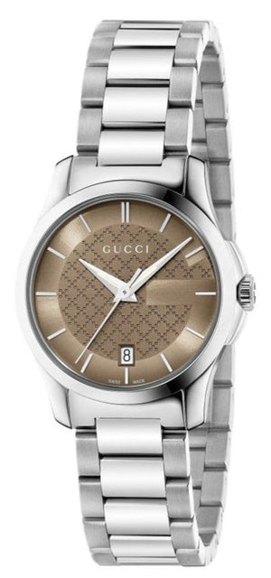  Shop Authentic Gucci G Timeless Brown Dial Silver Steel Strap Watch For Women - YA126526 - Luxxuri