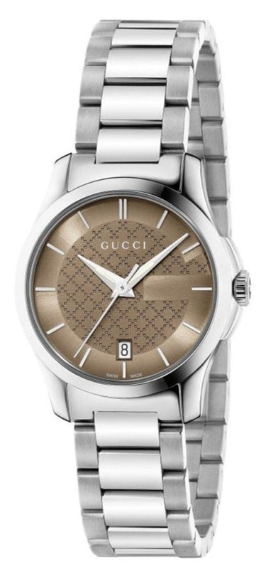  Shop Authentic Gucci G Timeless Brown Dial Silver Steel Strap Watch For Women - YA126526 - Luxxuri