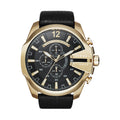  Shop Authentic Diesel Mega Chief Gold & Black Dial Black Leather Strap Watch For Men - DZ4344 - Luxxuri