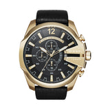  Shop Authentic Diesel Mega Chief Gold & Black Dial Black Leather Strap Watch For Men - DZ4344 - Luxxuri