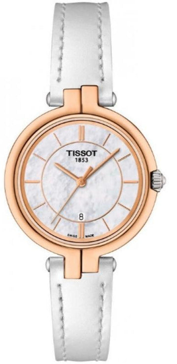  Shop Authentic Tissot T Lady Flamingo Mother of Pearl White Dial White Leather Strap Watch For Women - T094.210.26.111.01 - Luxxuri