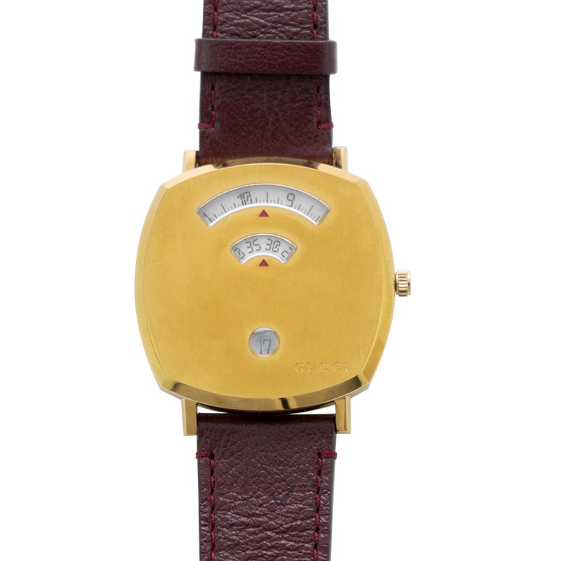 Shop Authentic Gucci Grip Yellow Gold Dial Maroon Leather Strap Unisex Watch - YA157411 - Luxxuri