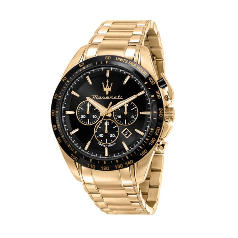  Shop Authentic Maserati Traguardo Chronograph Black Dial Gold Steel Strap Watch For Men - R8873612041 - Luxxuri