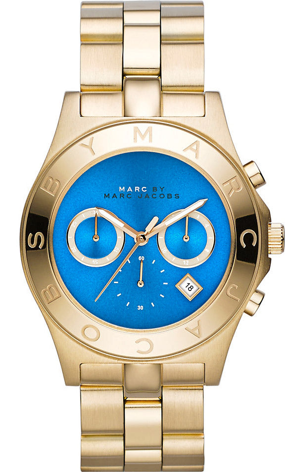  Shop Authentic Marc Jacobs Blade Chronograph Blue Dial Gold Steel Strap Watch for Women - MBM3307 - Luxxuri