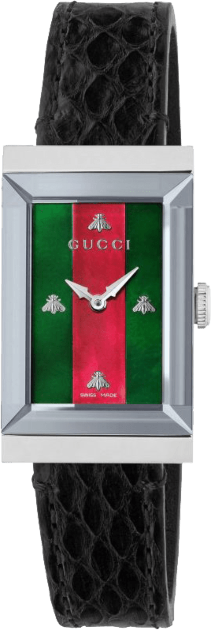  Shop Authentic Gucci G-Frame Mother of Pearl Green & Red Dial Black Leather Strap Watch For Women - YA147403 - Luxxuri