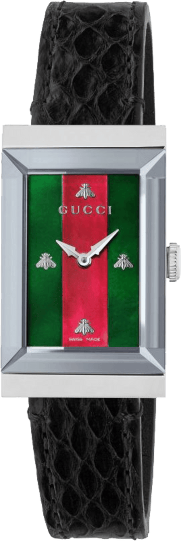  Shop Authentic Gucci G-Frame Mother of Pearl Green & Red Dial Black Leather Strap Watch For Women - YA147403 - Luxxuri