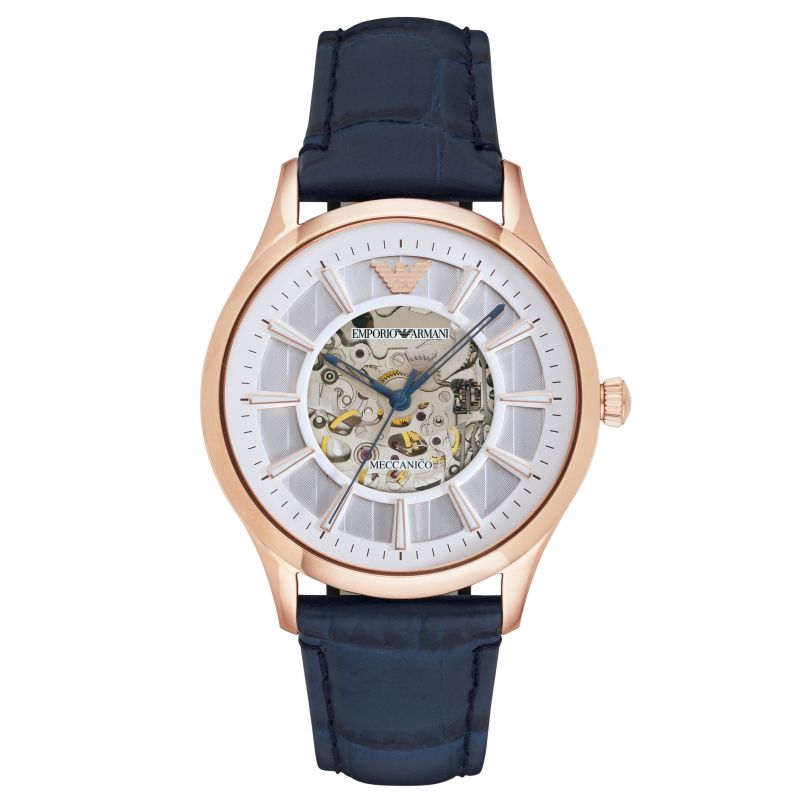  Shop Authentic Emporio Armani Meccanico Automatic White Dial Blue Leather Strap Watch For Men - AR1947 - Luxxuri