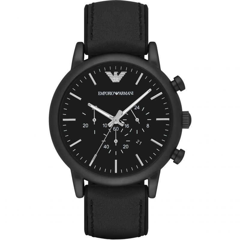  Shop Authentic Emporio Armani Luigi Chronohraph Black Dial Black Leather Strap Watch For Men - AR1970 - Luxxuri