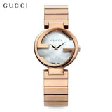  Shop Authentic Gucci G Interlocking Mother of Pearl Dial Rose Gold Steel Strap Watch For Women - YA133515 - Luxxuri