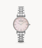  Shop Authentic Emporio Armani Gianni T Bar Pink Mother of Pearl Dial Silver Steel Strap Watch For Women - AR1779 - Luxxuri