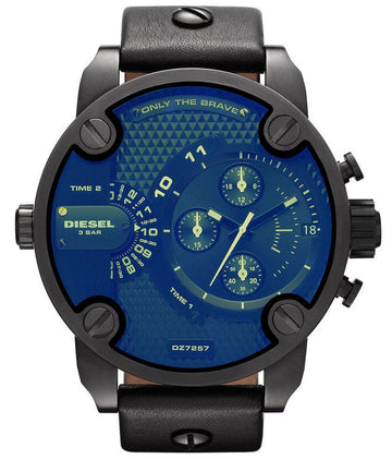  Shop Authentic Diesel Little Daddy Blue Dial Black Leather Strap Watch For Men - DZ7257 - Luxxuri