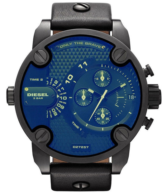 Diesel Little Daddy Blue Dial Black Leather Strap Watch For Men - DZ7257