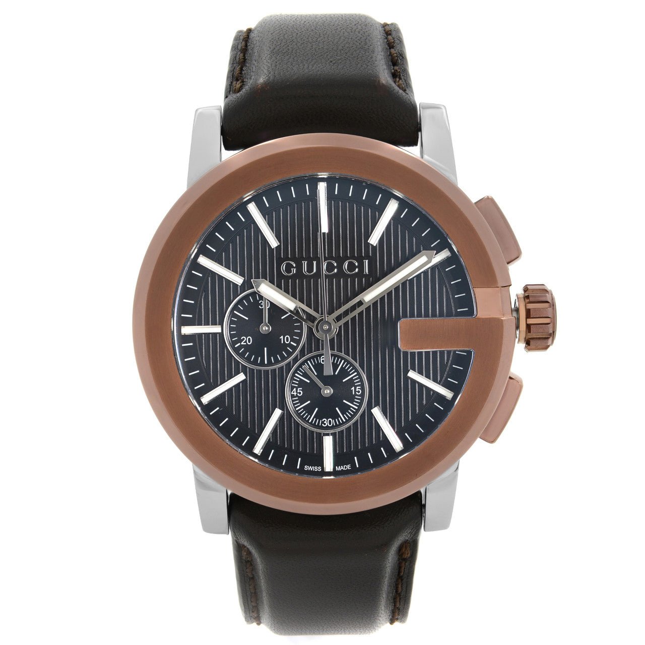  Shop Authentic Gucci G Chrono Black Dial Brown Leather Strap Watch For Men - YA101202 - Luxxuri