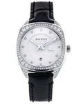  Shop Authentic Gucci GG2570 Diamonds Silver Dial Black Leather Strap Watch For Women - YA142507 - Luxxuri