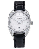  Shop Authentic Gucci GG2570 Diamonds Silver Dial Black Leather Strap Watch For Women - YA142507 - Luxxuri