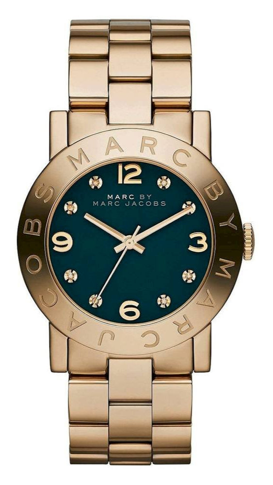 Marc Jacobs Amy Green Dial Gold Steel Strap Watch for Women - MBM8609