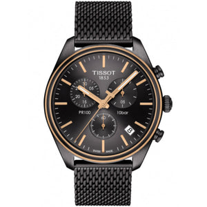  Shop Authentic Tissot T Classic PR 100 Chronograph Anthracite Black Dial Black Mesh Bracelet Watch For Men - T101.417.23.061.00 - Luxxuri