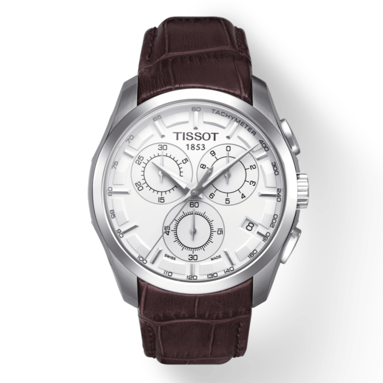  Shop Authentic Tissot Couturier Chronograph White Dial Brown Leather Strap Watch For Men - T035.617.16.031.00 - Luxxuri