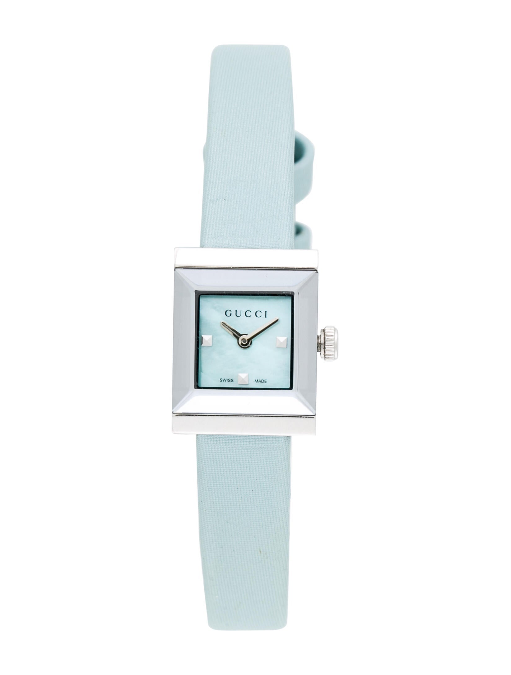 Gucci G-Frame Pastel Blue Mother of Pearl Dial Blue Leather Strap Watch For Women - YA128531