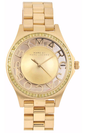  Shop Authentic Marc Jacobs Henry Transparent Gold Dial Gold Steel Strap Watch for Women - MBM3338 - Luxxuri