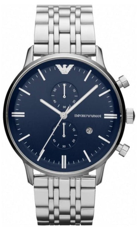  Shop Authentic Emporio Armani Gianni Chronograph Blue Dial Silver Steel Strap Watch For Men - AR1648 - Luxxuri