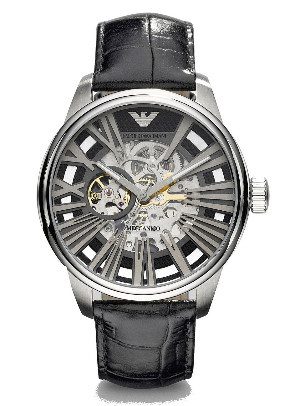  Shop Authentic Emporio Armani Meccanico Automatic Black Dial Leather Strap Watch For Men - AR4629 - Luxxuri