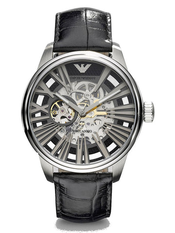  Shop Authentic Emporio Armani Meccanico Automatic Black Dial Leather Strap Watch For Men - AR4629 - Luxxuri