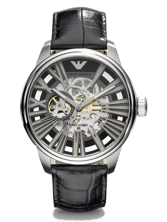  Shop Authentic Emporio Armani Meccanico Automatic Black Dial Leather Strap Watch For Men - AR4629 - Luxxuri