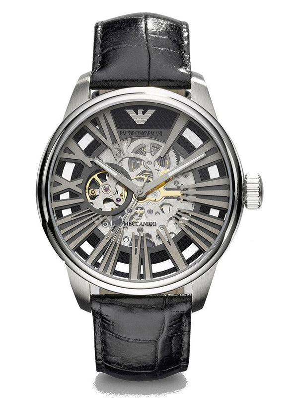  Shop Authentic Emporio Armani Meccanico Automatic Black Dial Leather Strap Watch For Men - AR4629 - Luxxuri