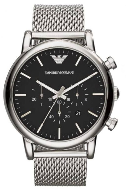  Shop Authentic Emporio Armani Classic Chronograph Black Dial Silver Mesh Bracelet Watch For Men - AR1808 - Luxxuri