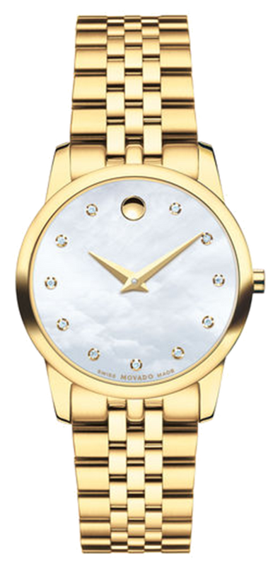  Shop Authentic Movado Museum Classic Diamonds Mother of Pearl Dial Gold Steel Strap Watch For Women - 0606998 - Luxxuri