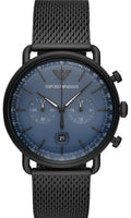  Shop Authentic Emporio Armani Aviator Chronograph Blue Dial Black Mesh Bracelet Watch For Men - AR11201 - Luxxuri