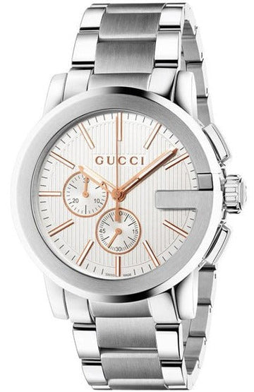  Shop Authentic Gucci G Chrono Chronograph Silver Dial Silver Steel Strap Watch For Men - YA101201 - Luxxuri