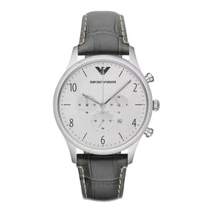  Shop Authentic Emporio Armani Classic Chronograph Silver Dial Grey Leather Strap Watch For Men - AR1861 - Luxxuri